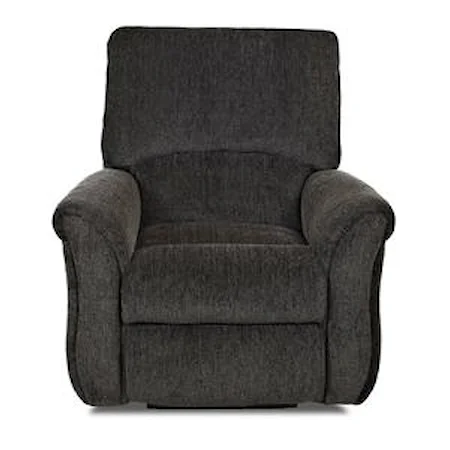 Transitional Gliding Reclining Chair with Pillow Top Flared Arms